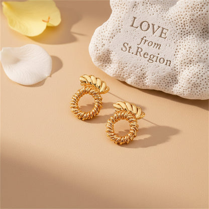 18K Gold-Plated Twine Round Stud Earrings, gold stud earrings for women, vintage-inspired design, lifestyle look