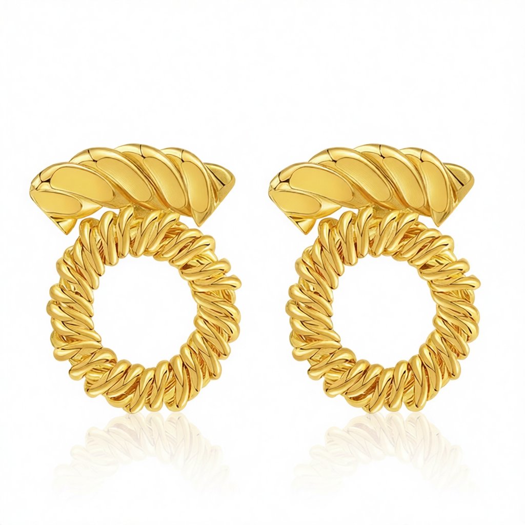 18K Gold-Plated Twine Round Stud Earrings, gold stud earrings for women, vintage-inspired design, side view