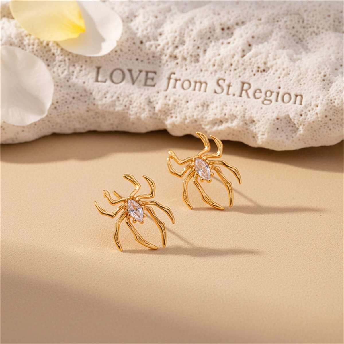 Clear Crystal and 18K Gold-Plated Spider Stud Earrings, gold stud earrings for women, elegant gift for her, lifestyle look