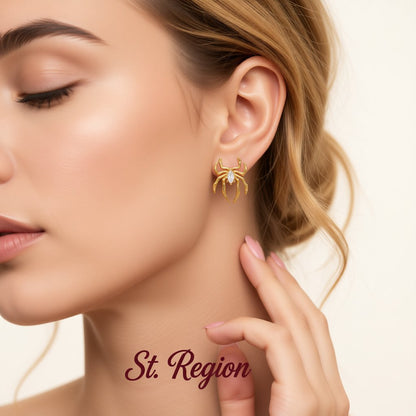 Clear Crystal and 18K Gold-Plated Spider Stud Earrings, gold stud earrings for women, elegant gift for her, styled look