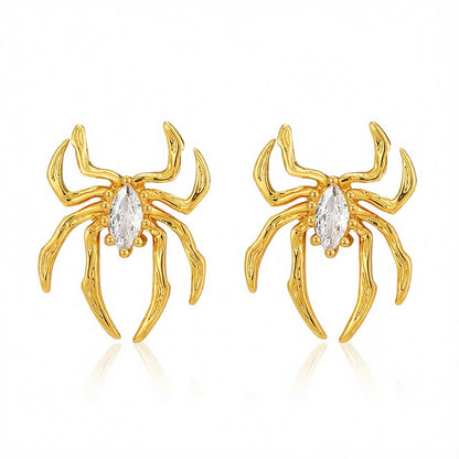 Clear Crystal and 18K Gold-Plated Spider Stud Earrings, gold stud earrings for women, elegant gift for her, side view