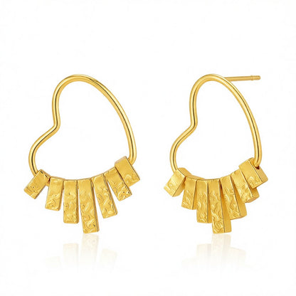 18K Gold-Plated Textured Heart Dangle Earrings, gold drop earrings for women, elegant gift for her, side view