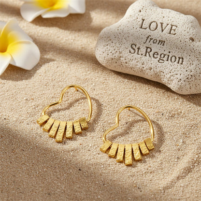 18K Gold-Plated Textured Heart Dangle Earrings, gold drop earrings for women, elegant gift for her, lifestyle look