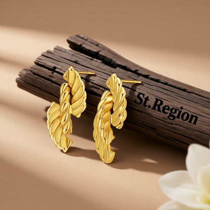 18K Gold-Plated Twine Twist Stud Earrings, gold stud earrings for women, dainty minimalist design, front view