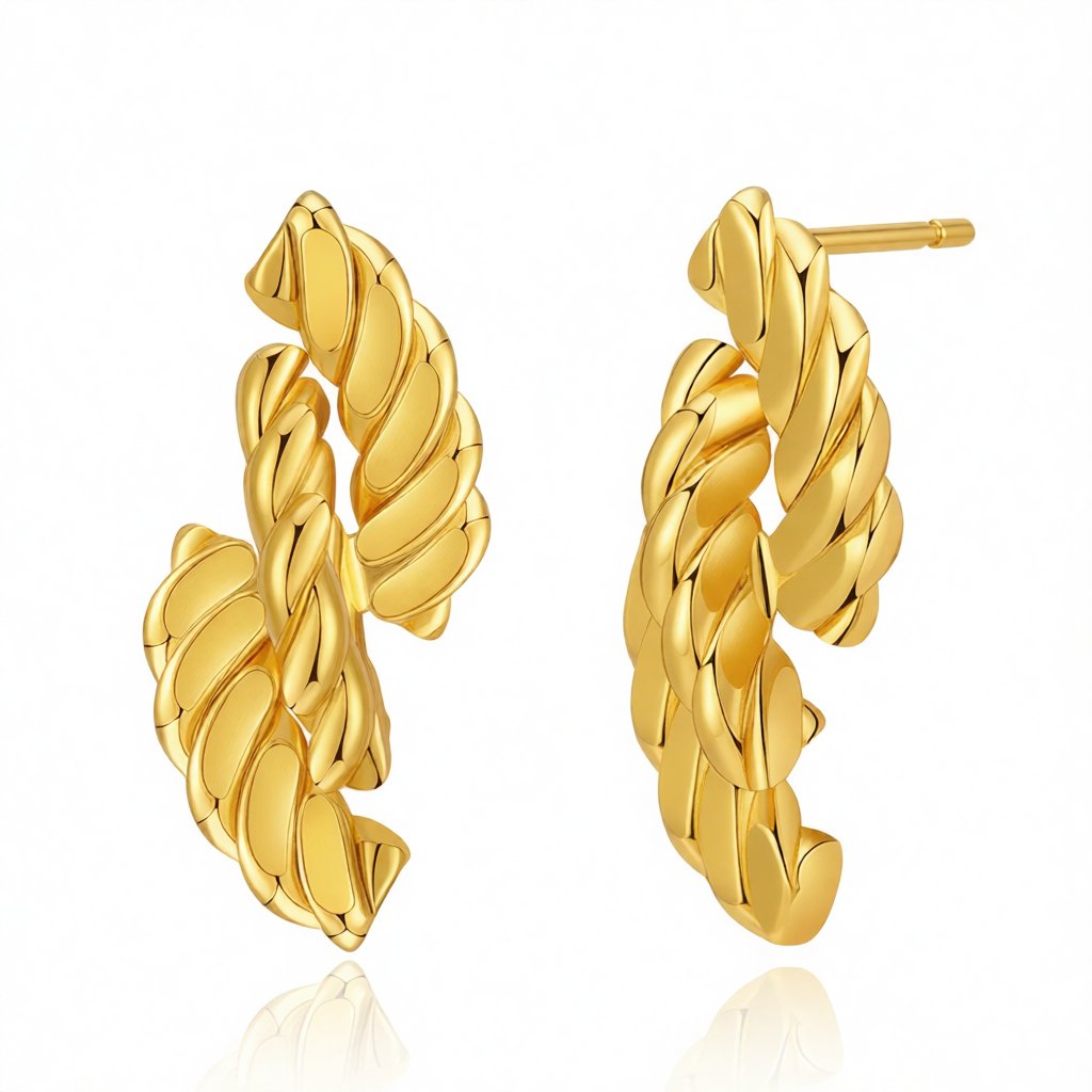 18K Gold-Plated Twine Twist Stud Earrings, gold stud earrings for women, dainty minimalist design, side view
