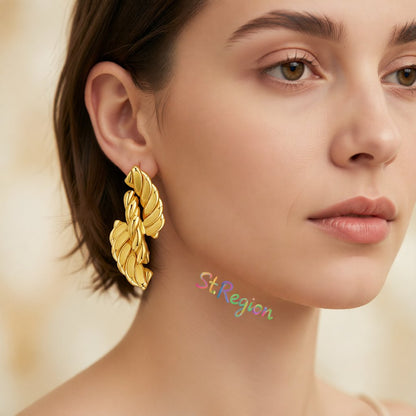 18K Gold-Plated Twine Twist Stud Earrings, gold stud earrings for women, dainty minimalist design, styled look