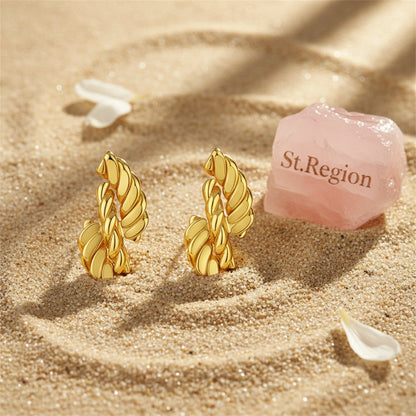 18K Gold-Plated Twine Twist Stud Earrings, gold stud earrings for women, dainty minimalist design, detail close-up