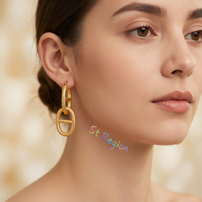 18K Gold-Plated Textured Chain Drop Earring, gold huggie earrings, dainty minimalist design, styled look
