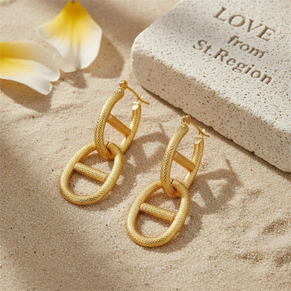 18K Gold-Plated Textured Chain Drop Earring, gold huggie earrings, dainty minimalist design, lifestyle look