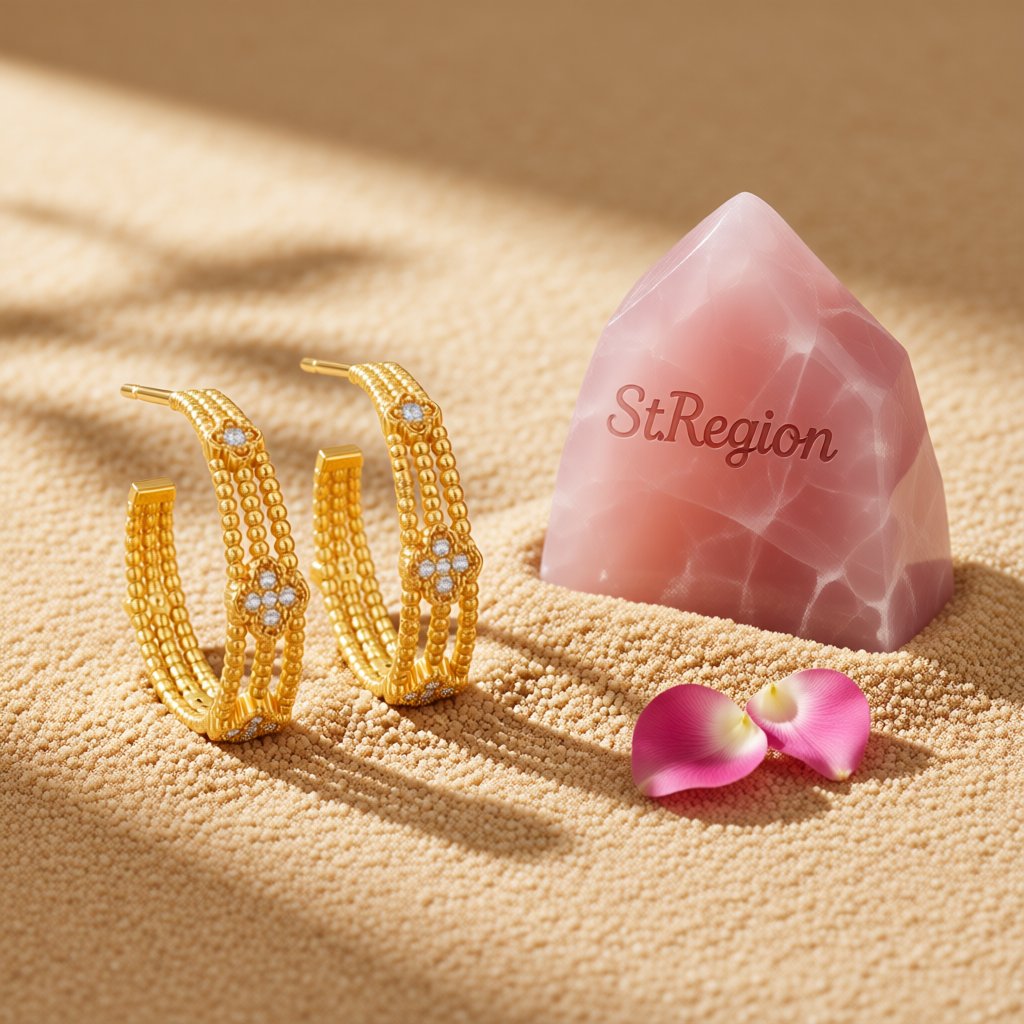 Clear Cubic Zirconia and 18K Gold-Plated Flower Bead Huggie Earrings, gold huggie earrings, detail close-up
