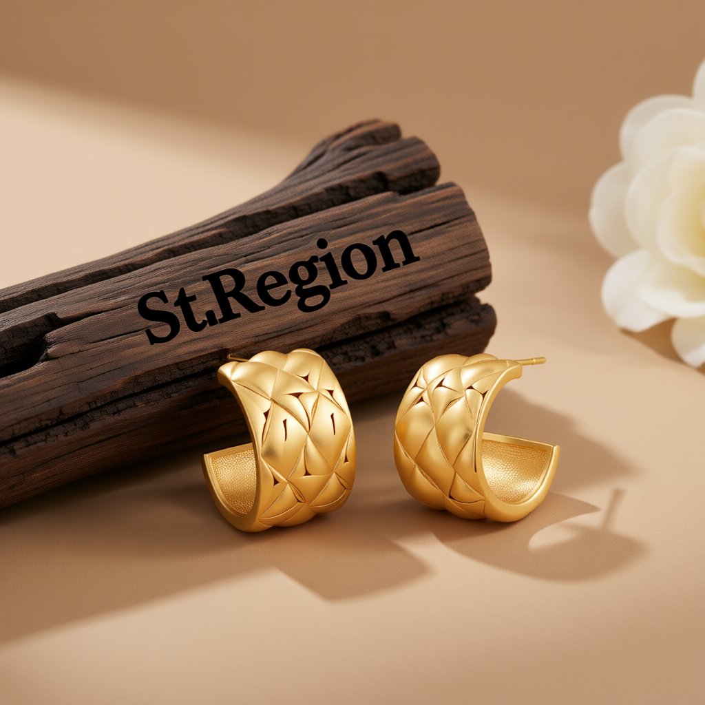18K Gold-Plated Diamond-Cut Huggie Earrings, gold huggie earrings, vintage-inspired design, front view