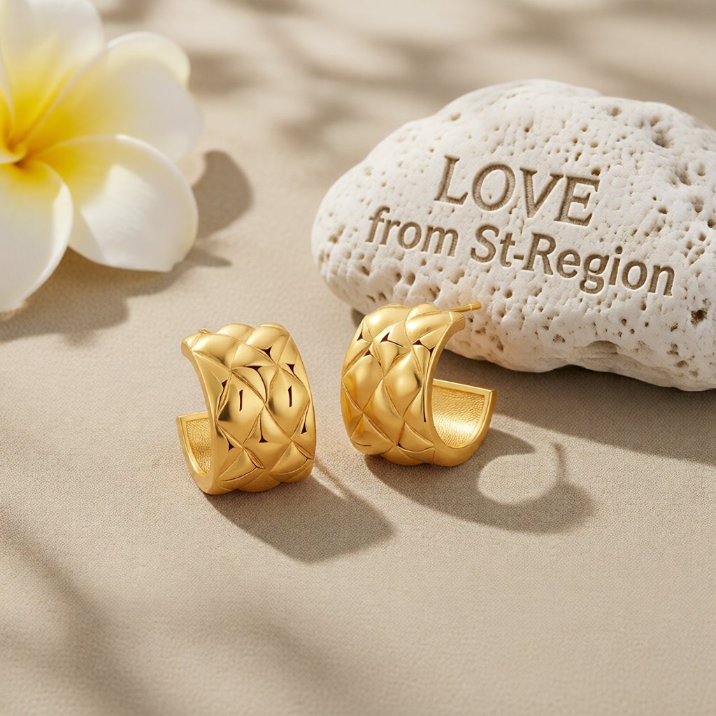 18K Gold-Plated Diamond-Cut Huggie Earrings, gold huggie earrings, vintage-inspired design, lifestyle look
