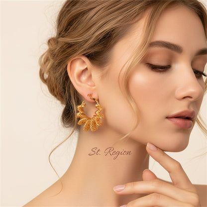 18K Gold-Plated Twisted Huggie Earrings, gold hoop earrings for women, everyday style, styled look