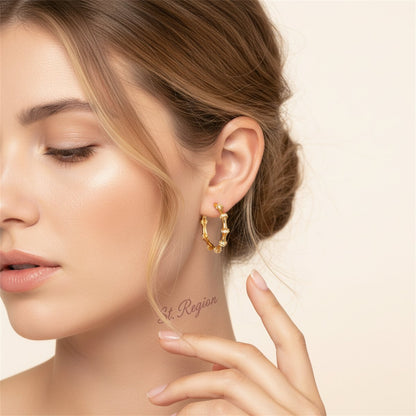 Cubic Zirconia and 18K Gold-Plated Bamboo Hoop Earrings, gold huggie earrings, elegant gift for her, styled look
