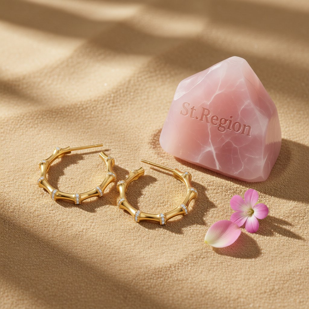 Cubic Zirconia and 18K Gold-Plated Bamboo Hoop Earrings, gold huggie earrings, elegant gift for her, detail close-up