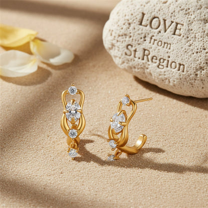 Clear Cubic Zirconia and 18K Gold-Plated Huggie Drop Earrings, gold huggie earrings, everyday style, lifestyle look