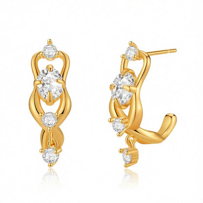 Clear Cubic Zirconia and 18K Gold-Plated Huggie Drop Earrings, gold huggie earrings, everyday style, side view