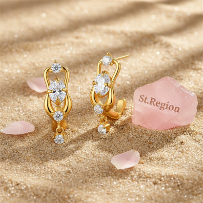 Clear Cubic Zirconia and 18K Gold-Plated Huggie Drop Earrings, gold huggie earrings, everyday style, detail close-up