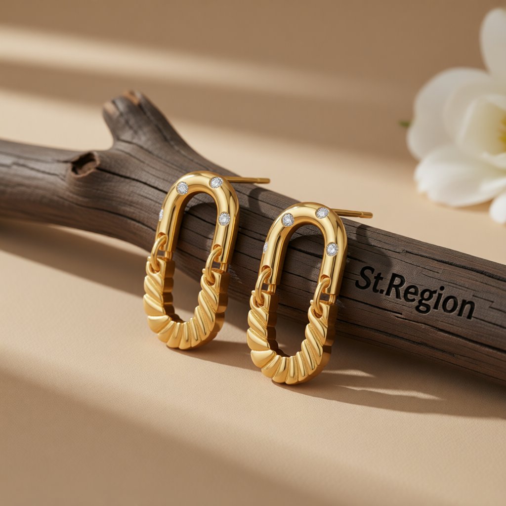 Cubic Zirconia and 18K Gold-Plated Linked Drop Earrings, gold drop earrings for women, elegant gift for her, front view