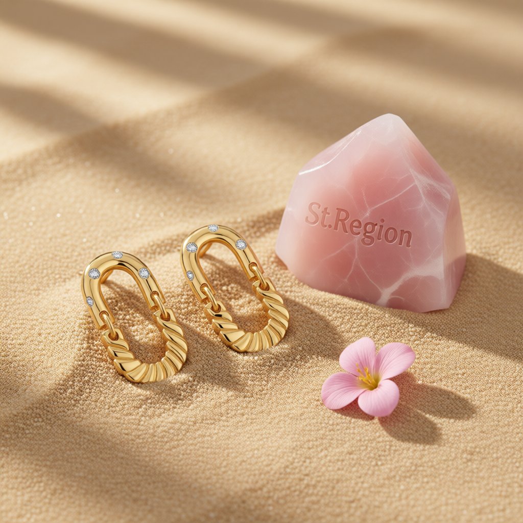 Cubic Zirconia and 18K Gold-Plated Linked Drop Earrings, gold drop earrings for women, elegant gift for her, detail close-up