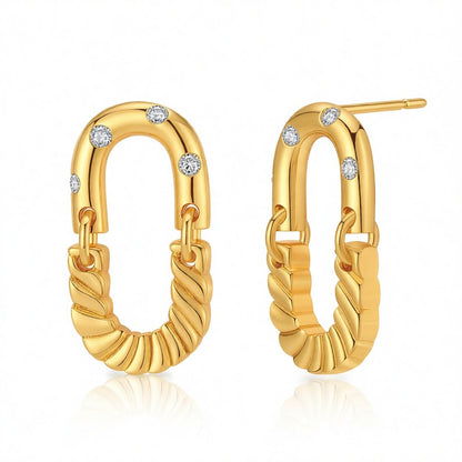 Cubic Zirconia and 18K Gold-Plated Linked Drop Earrings, gold drop earrings for women, elegant gift for her, side view