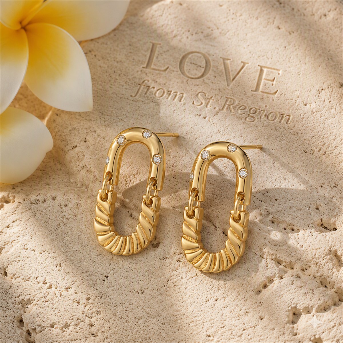 Cubic Zirconia and 18K Gold-Plated Linked Drop Earrings, gold drop earrings for women, elegant gift for her, lifestyle look