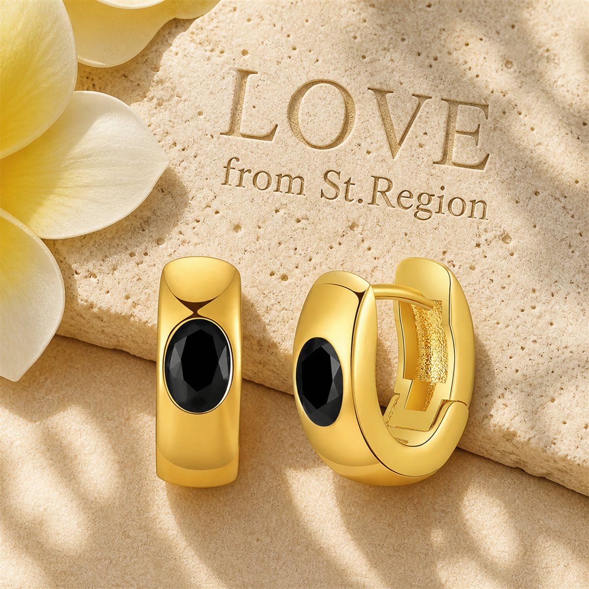 Black Crystal and 18K Gold-Plated Huggie Earrings, gold huggie earrings, vintage-inspired design, lifestyle look