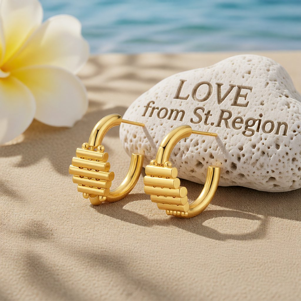 18K Gold-Plated Wood-Structure Oval Huggie Earrings, gold huggie earrings, botanical inspired, lifestyle look