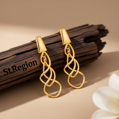 18K Gold-Plated Twisted Drop Earrings, gold drop earrings for women, botanical inspired, front view