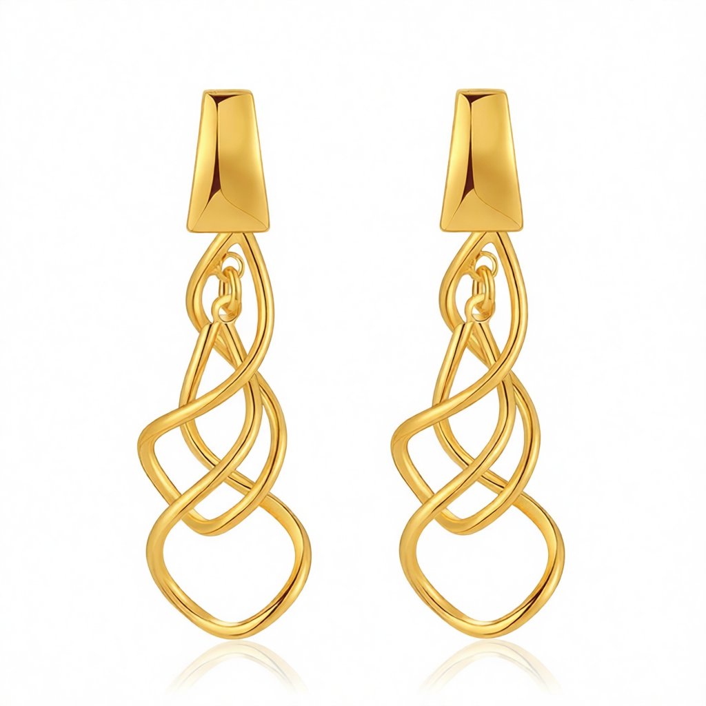 18K Gold-Plated Twisted Drop Earrings, gold drop earrings for women, botanical inspired, side view