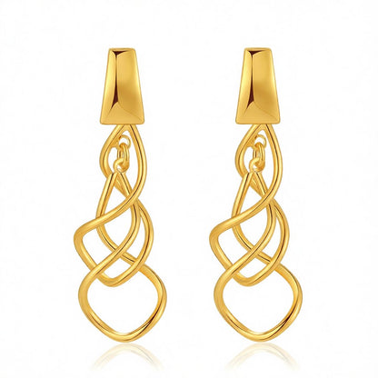 18K Gold-Plated Twisted Drop Earrings, gold drop earrings for women, botanical inspired, side view