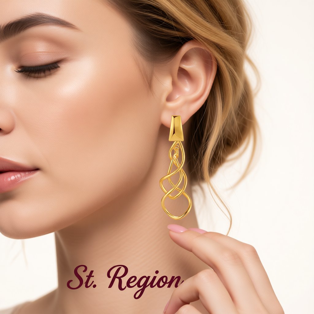 18K Gold-Plated Twisted Drop Earrings, gold drop earrings for women, botanical inspired, styled look