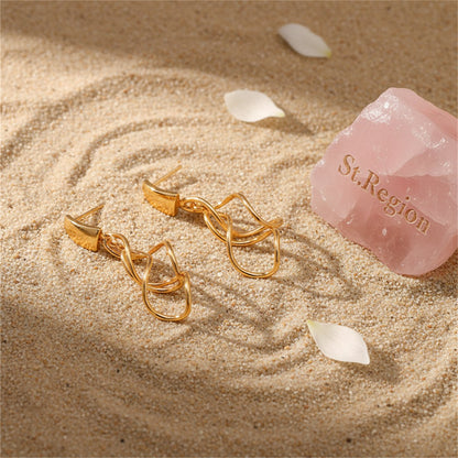 18K Gold-Plated Twisted Drop Earrings, gold drop earrings for women, botanical inspired, detail close-up