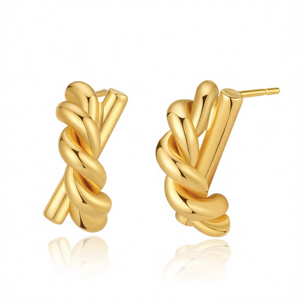 18K Gold-Plated Twine X Stud Earrings, gold stud earrings for women, elegant gift for her, side view
