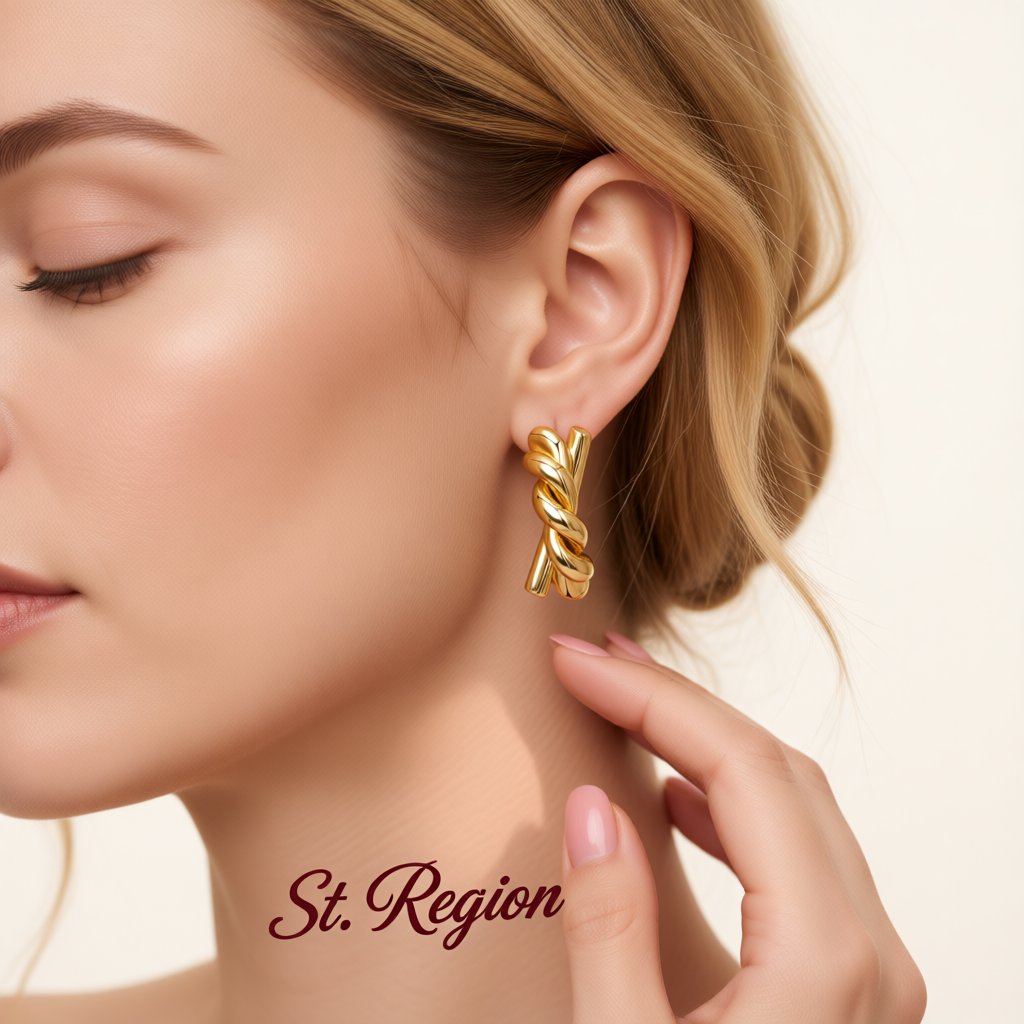 18K Gold-Plated Twine X Stud Earrings, gold stud earrings for women, elegant gift for her, styled look