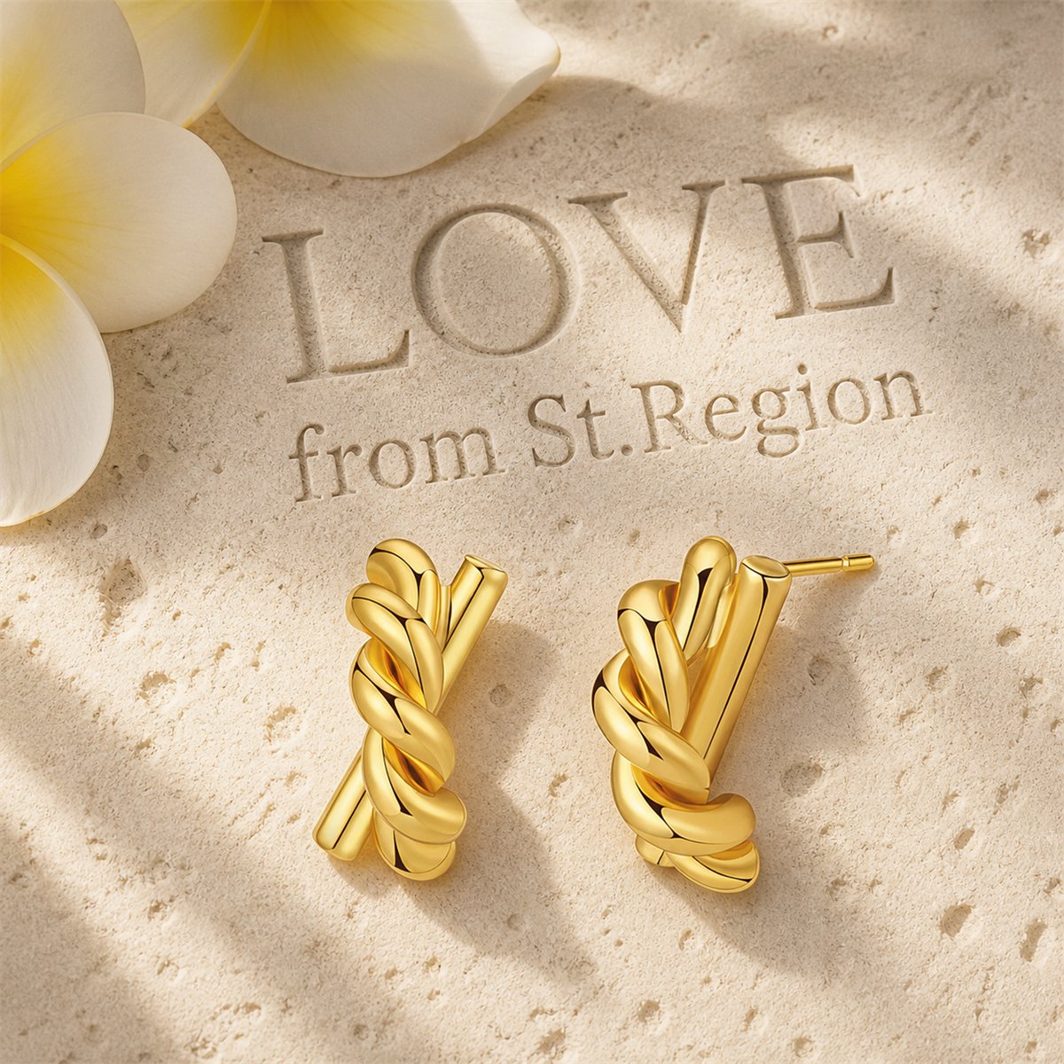 18K Gold-Plated Twine X Stud Earrings, gold stud earrings for women, elegant gift for her, lifestyle look