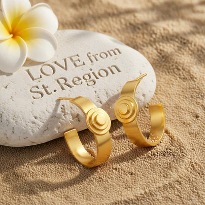 18K Gold-Plated Button Huggie Earrings, gold huggie earrings, vintage-inspired design, lifestyle look