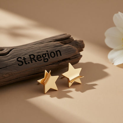 18K Gold-Plated Folded Star Stud Earrings, gold stud earrings for women, elegant gift for her, front view