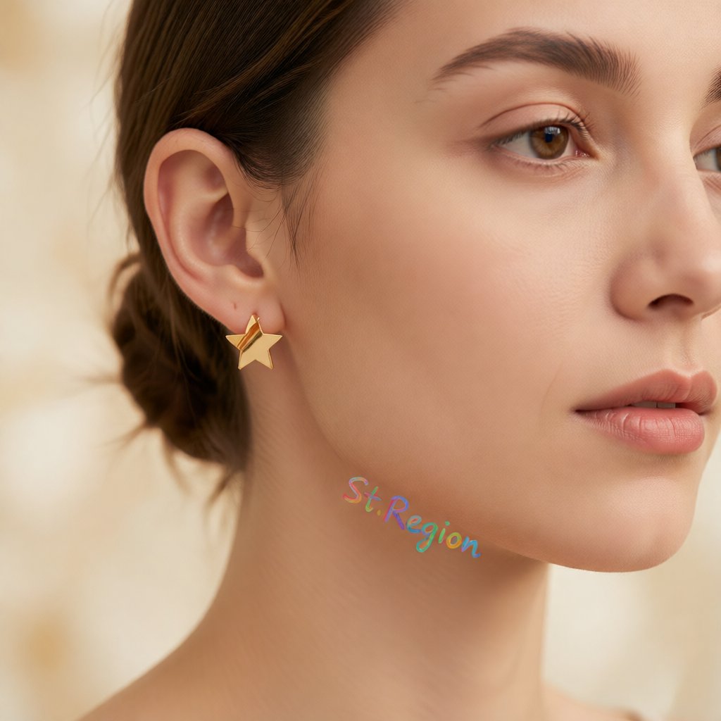 18K Gold-Plated Folded Star Stud Earrings, gold stud earrings for women, elegant gift for her, styled look