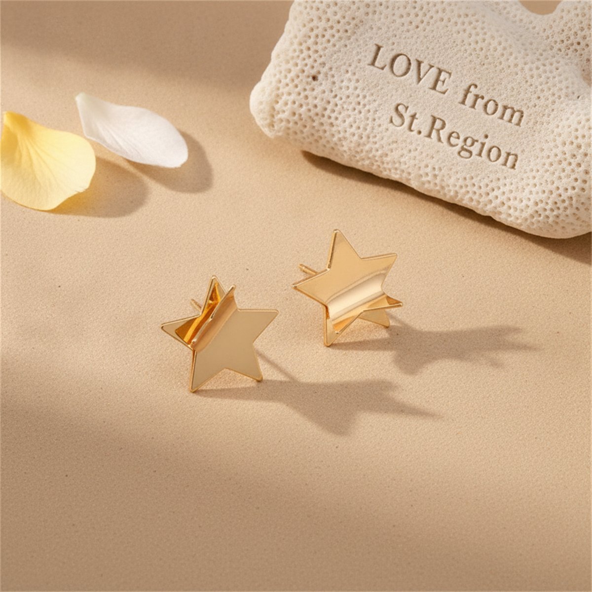 18K Gold-Plated Folded Star Stud Earrings, gold stud earrings for women, elegant gift for her, lifestyle look