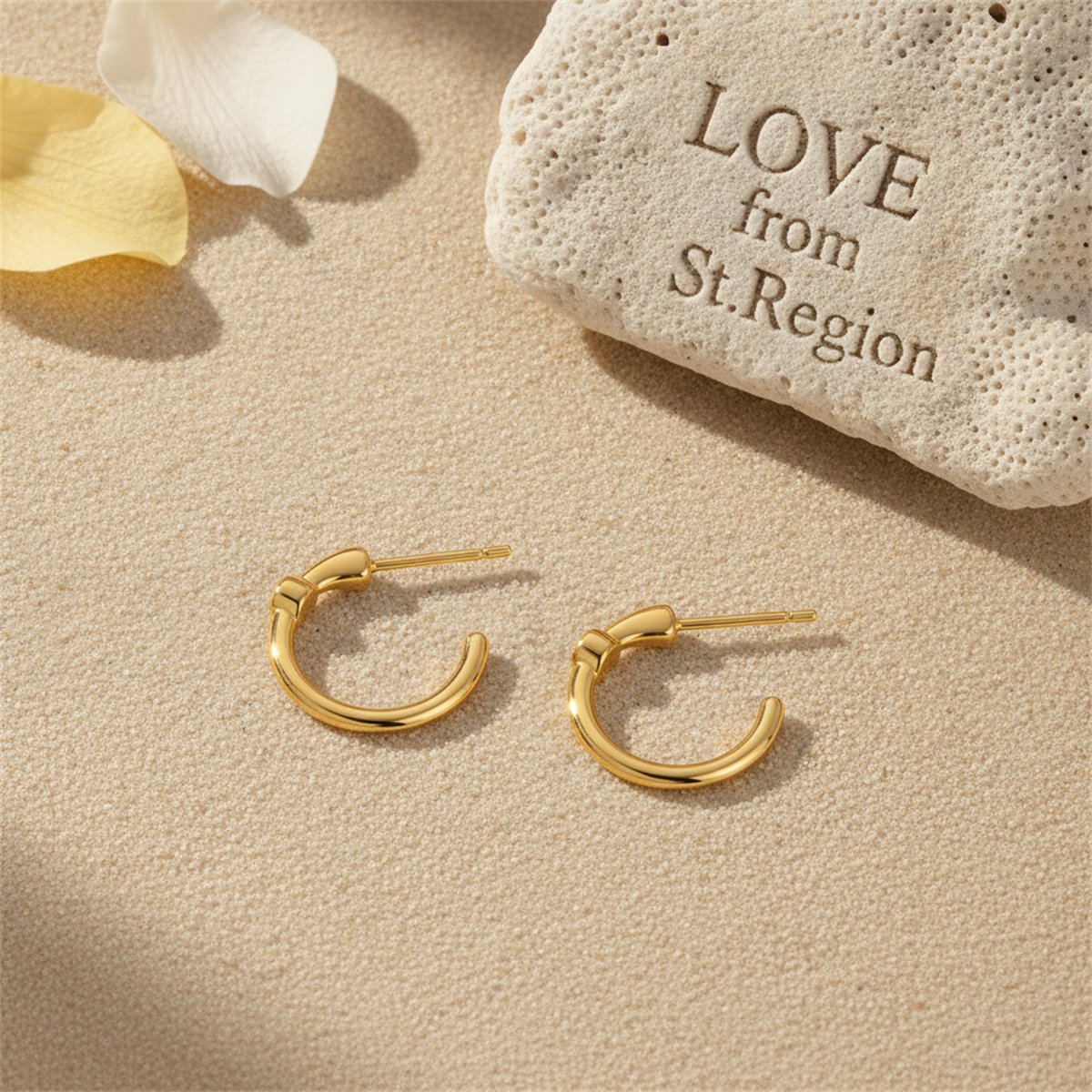 Green Cubic Zirconia and 18K Gold-Plated Huggie Earrings, gold huggie earrings, botanical inspired, lifestyle look