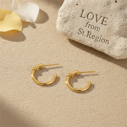 Green Cubic Zirconia and 18K Gold-Plated Huggie Earrings, gold huggie earrings, botanical inspired, lifestyle look