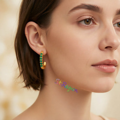 Green Cubic Zirconia and 18K Gold-Plated Huggie Earrings, gold huggie earrings, vintage-inspired design, styled look