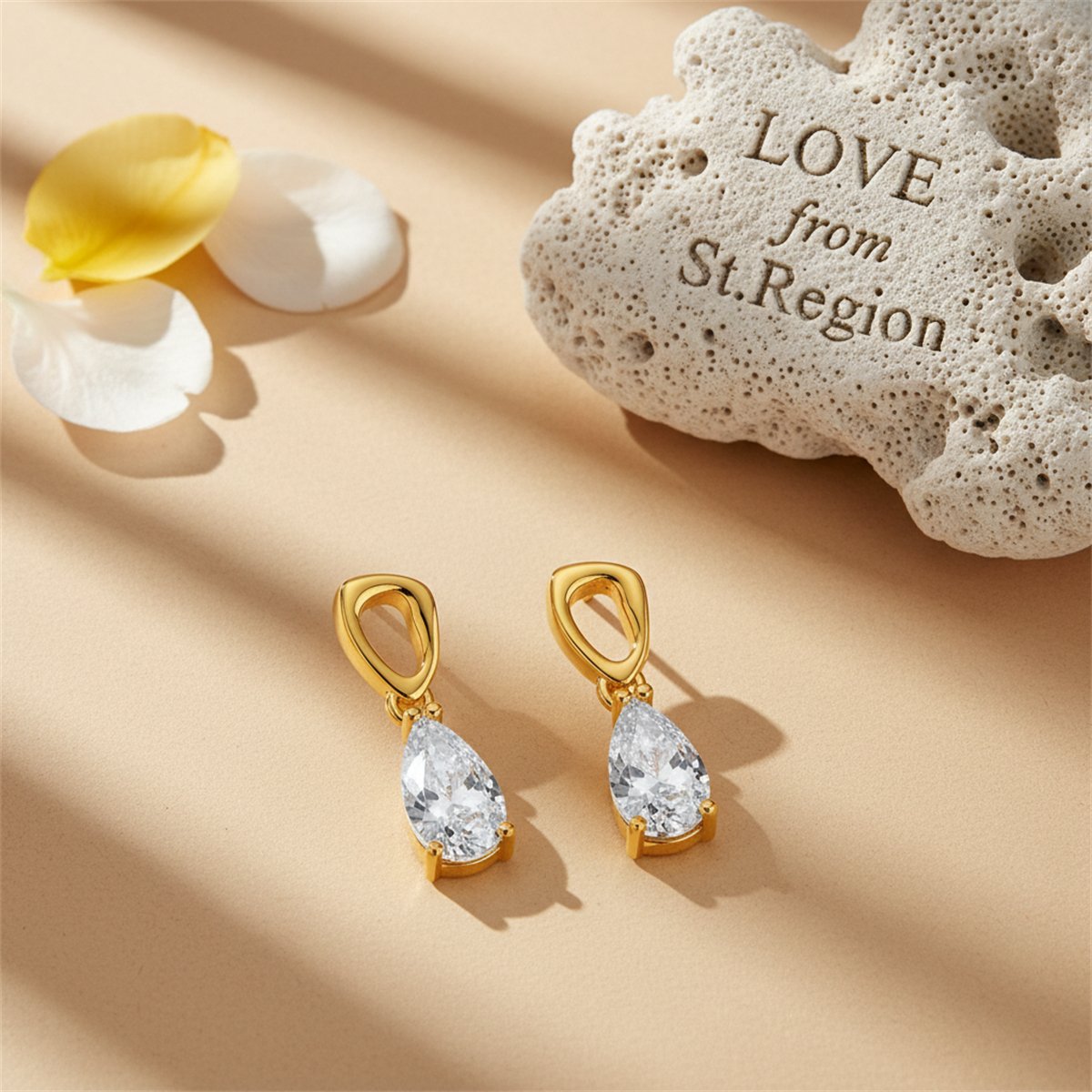 Crystal and 18K Gold-Plated Dangle Drop Earrings, gold drop earrings for women, elegant gift for her, lifestyle look