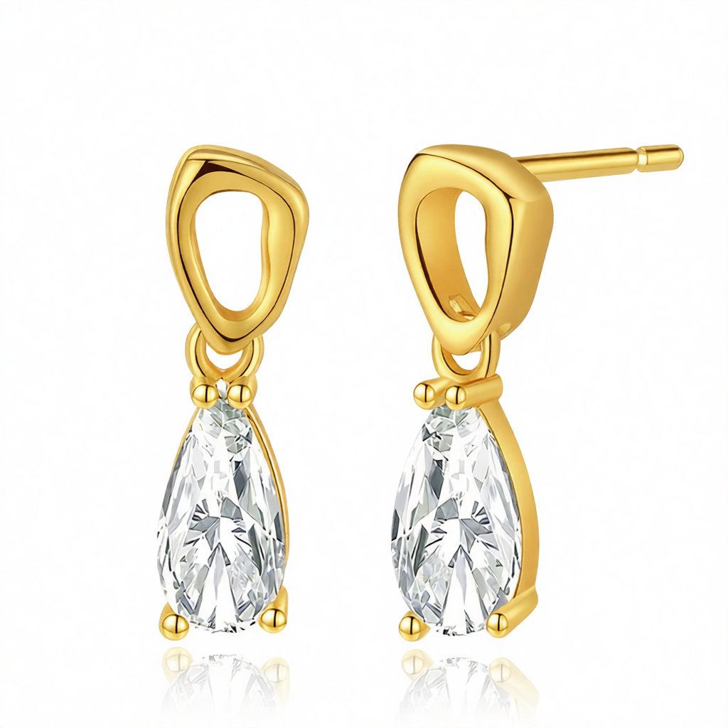 Crystal and 18K Gold-Plated Dangle Drop Earrings, gold drop earrings for women, elegant gift for her, side view