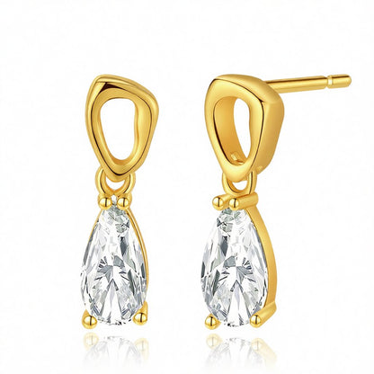 Crystal and 18K Gold-Plated Dangle Drop Earrings, gold drop earrings for women, elegant gift for her, side view