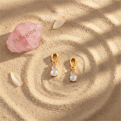 Crystal and 18K Gold-Plated Dangle Drop Earrings, gold drop earrings for women, elegant gift for her, detail close-up