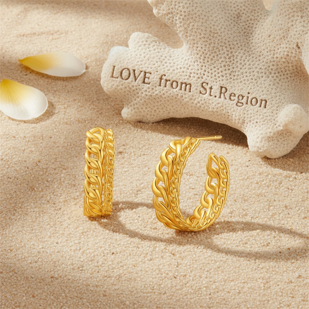 18K Gold-Plated Curb Chain Layered Huggie Earrings, gold huggie earrings, dainty minimalist design, lifestyle look