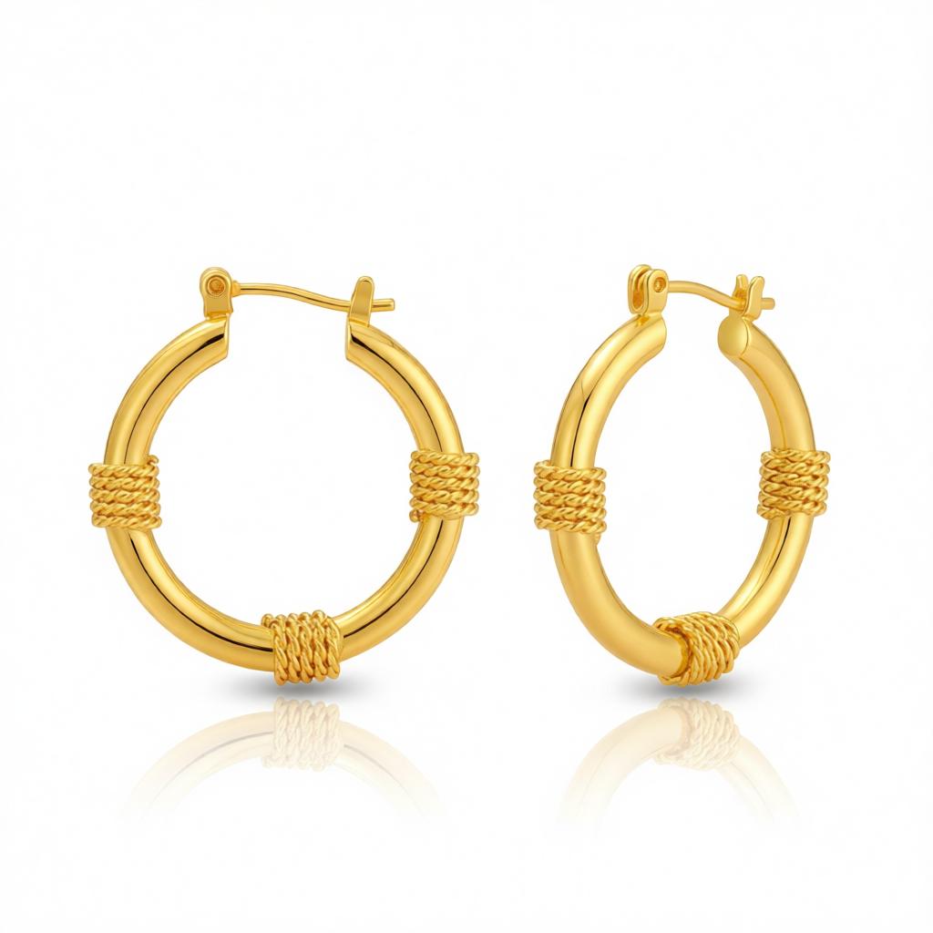 18K Gold-Plated Coils Huggie Earrings, gold huggie earrings, elegant gift for her, side view