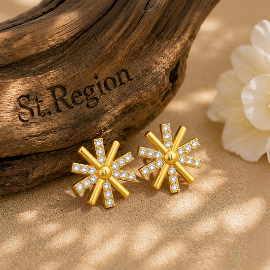 Cubic Zirconia & 18K Gold-Plated Snowflake Stud Earrings